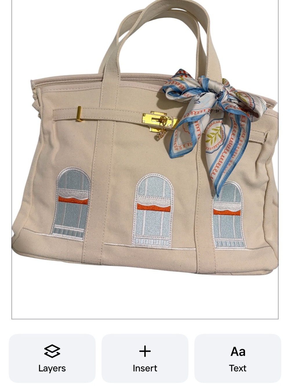 Canvas Tote Bag with Window Embroidery - Cream